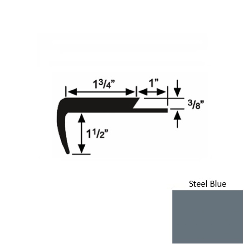 Solid 11 Steel Blue Rubber Single Flange Carpet Stair Nosing (Sq) - 1 3/4" X 9 Ft (108")
