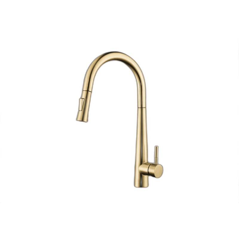 Euphrates Brushed Gold Kitchen Faucet - Single Handle / One Hole Pullout Retractable Spray - Brushed Gold
