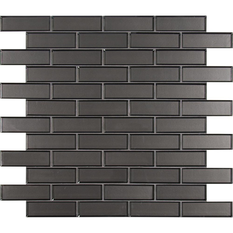 Metallic Gray Glass Mosaic - 2" x 6" Beveled Brick - Glossy