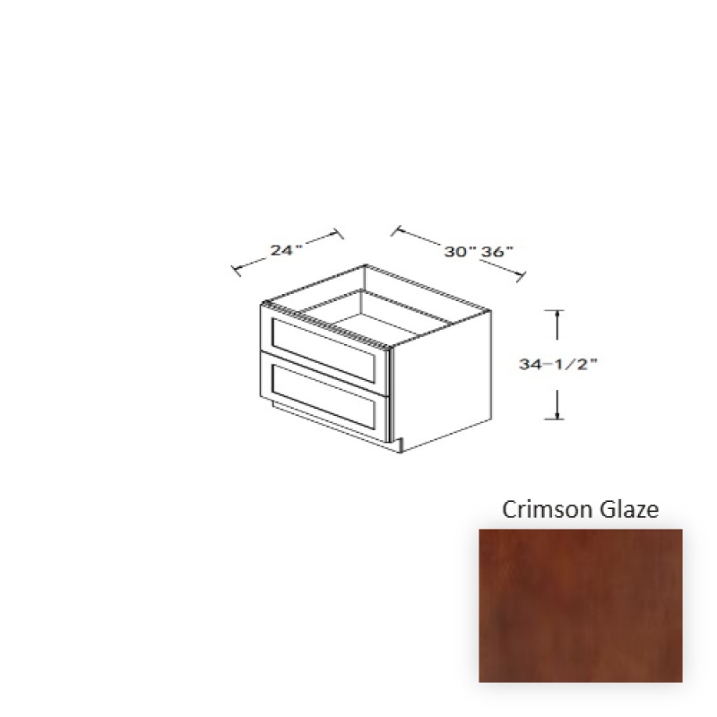 Crus.Db30.2.8 Crimson Glaze Wood Kitchen Drawer Base Cabinet - 30" X 24" X 34.5" - Crimson Glaze