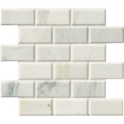 Arabescato Carrara Marble Mosaic - 2" X 4" Beveled Brick - Honed