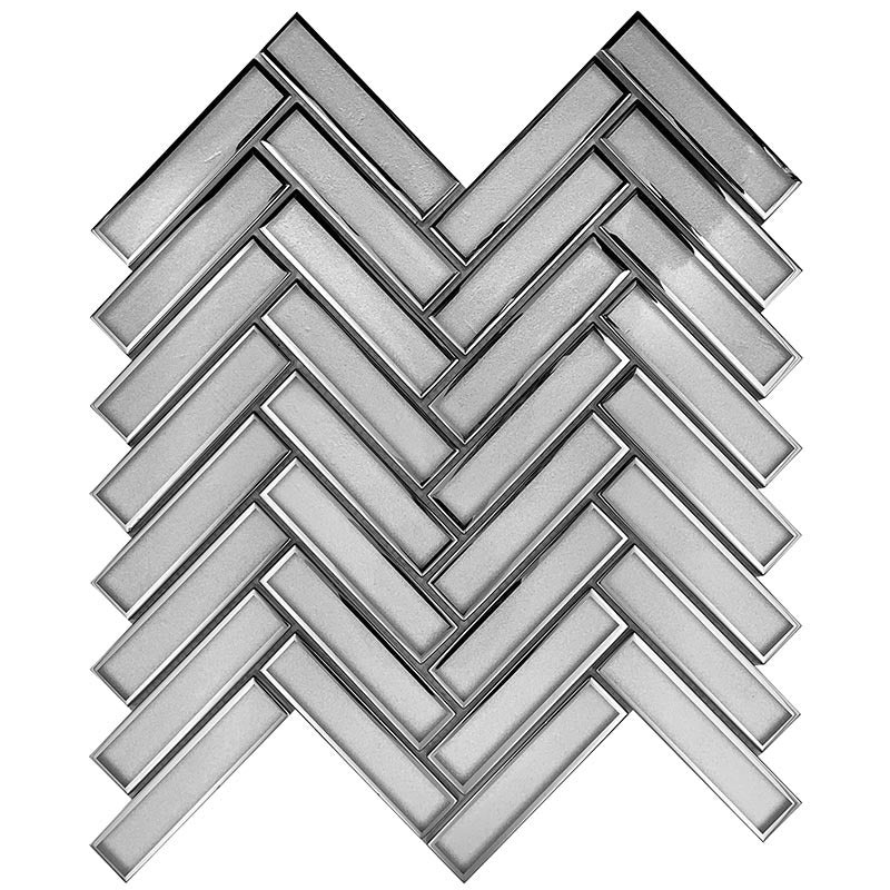 Monaco Condamine Blanc Glass Mosaic - 0.9" X 3.8" Herringbone - Glossy