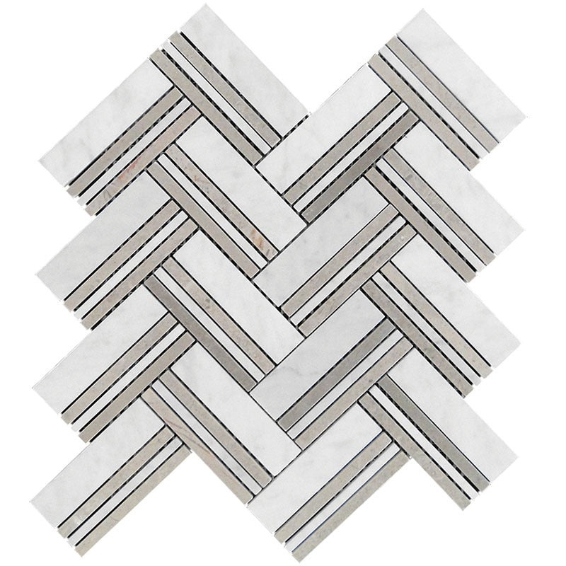 Marbella Bianco Carrara / Eastern Beige Marble Mosaic - Raya - Polished
