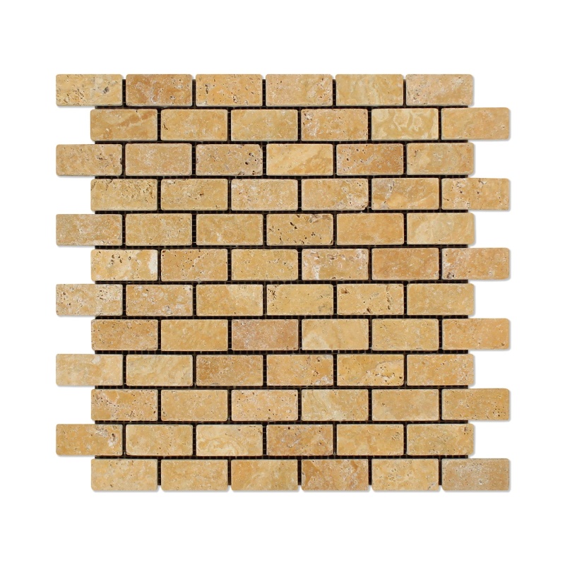 Golden Sienna Travertine Mosaic - 1" X 2" Brick