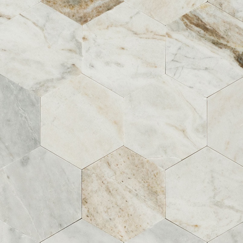 Arabescato Venato Marble Mosaic - 4" Hexagon - Honed