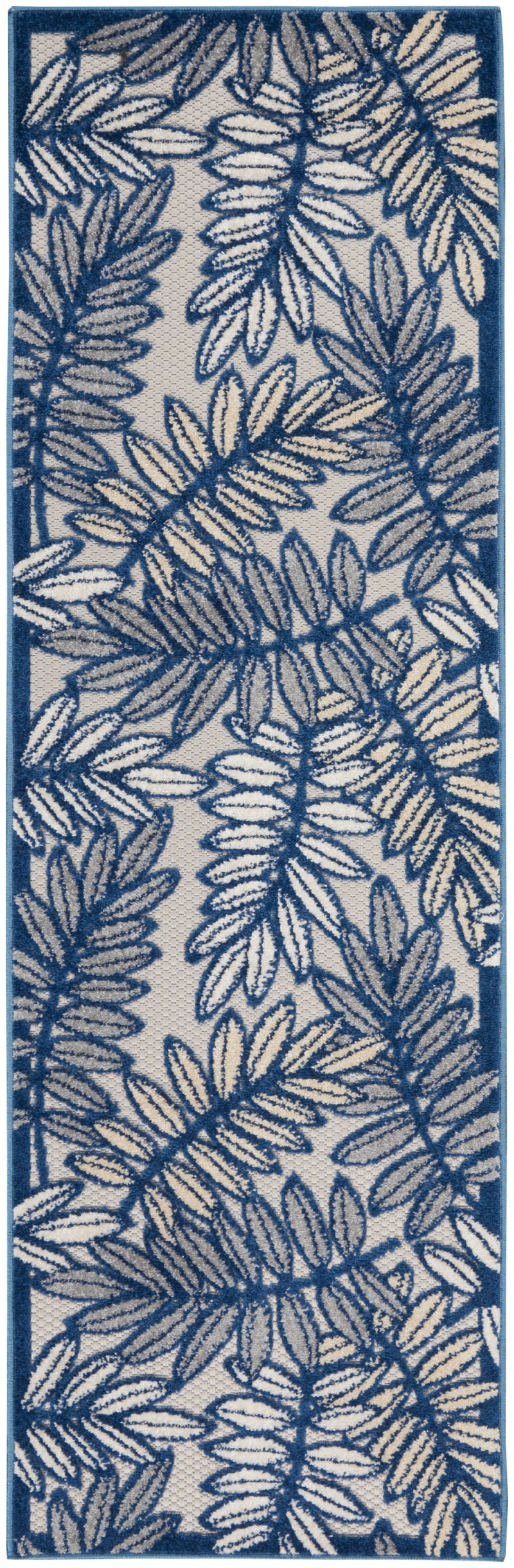 Aloha Alh18 Ivory / Navy Polypropylene Tropical Area Rug - 8 Ft Runner