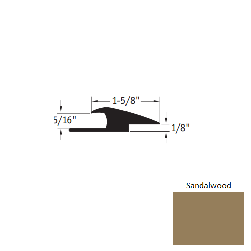 Johnsonite Sandalwood Vinyl Moulding / Trim - 1 5/8" X 12 Ft (144") X 5/16" - 1/16" Or 1/8" Adaptor - Adaptor