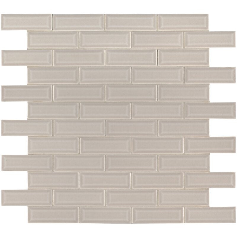 Portico Pearl Ceramic Mosaic - 2" X 6" Beveled Brick - Glossy