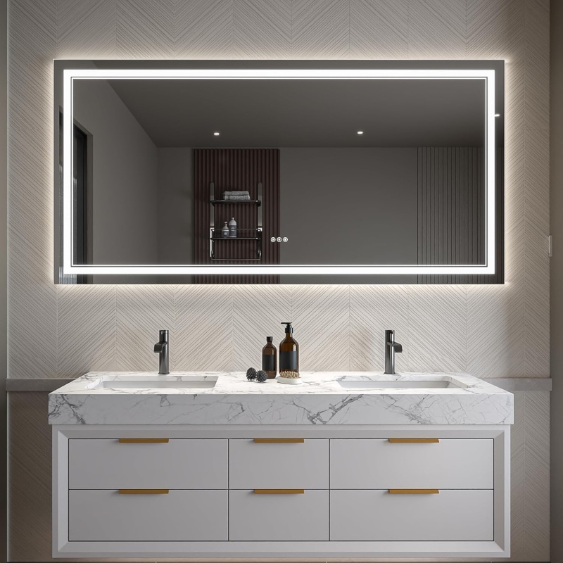 Clear Glass Wall Led Bathroom Mirror - 72" X 36" - Clear