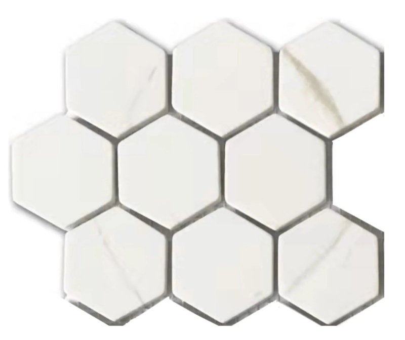 Polaris White Recycled Glass Mosaic Hexagon
