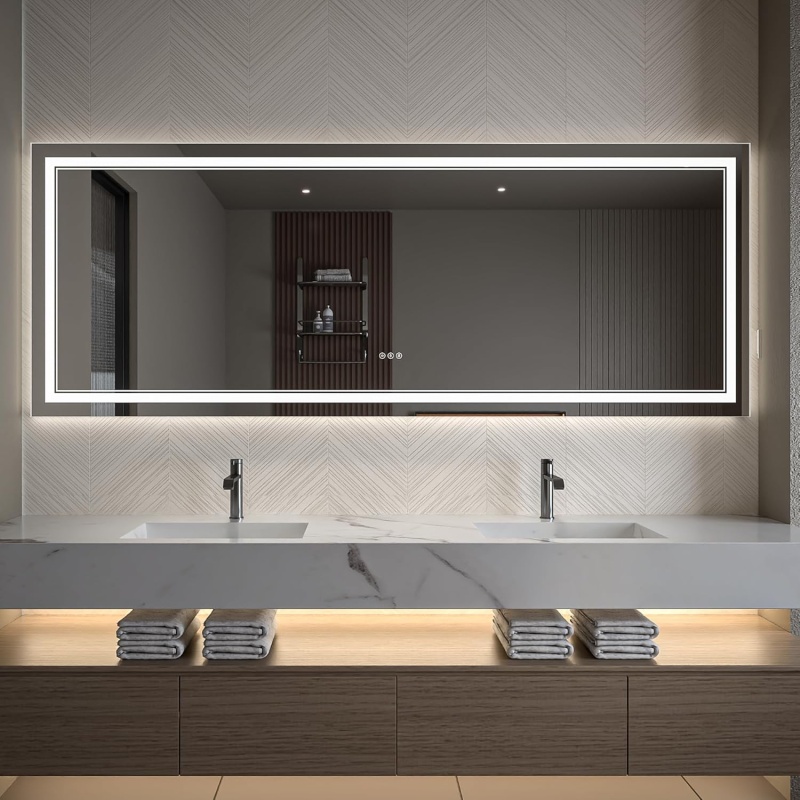 Clear Glass Wall Led Bathroom Mirror - 84" X 32" - Clear