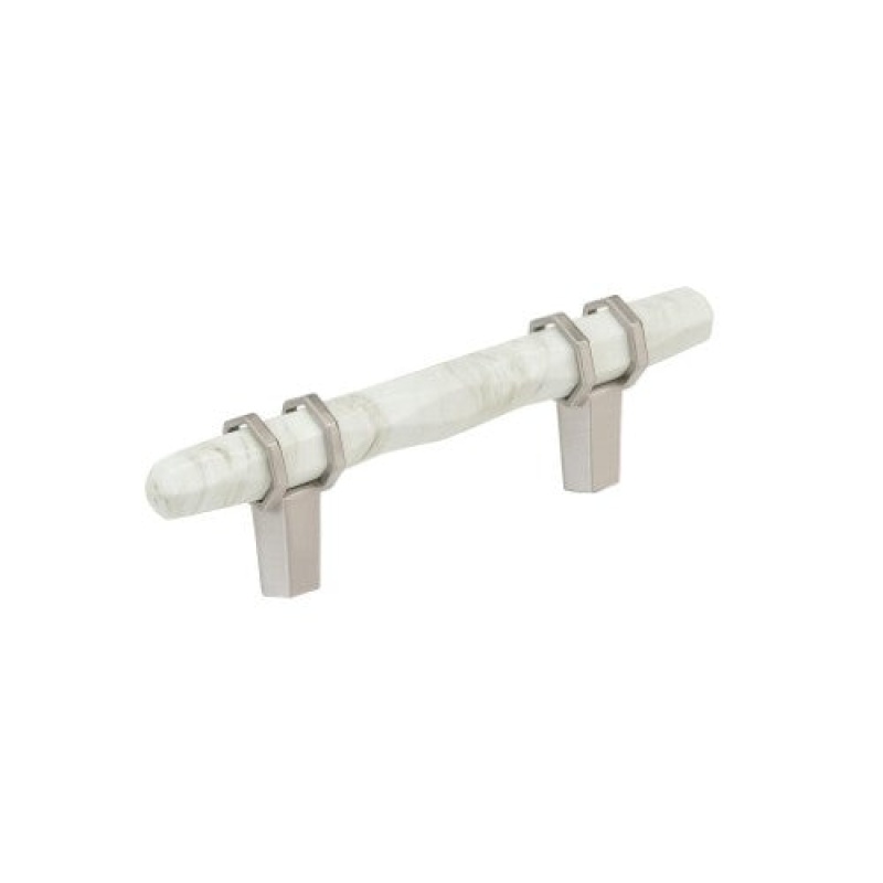 Carrione Zinc Bar Cabinet Pull - Marble White / Satin Nickel