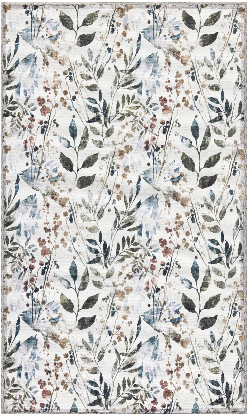 Ivory Multicolor Cotton Blend Contemporary Area Rug 3 Ft x 5 Ft