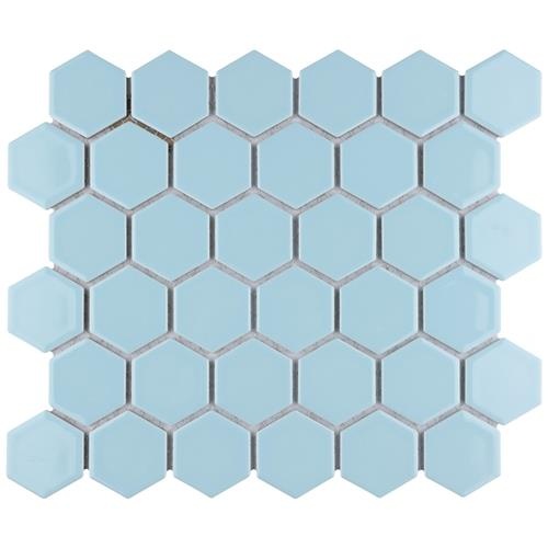 Hudson Due Cashmere Blue Porcelain Mosaic - Hexagon - Glossy