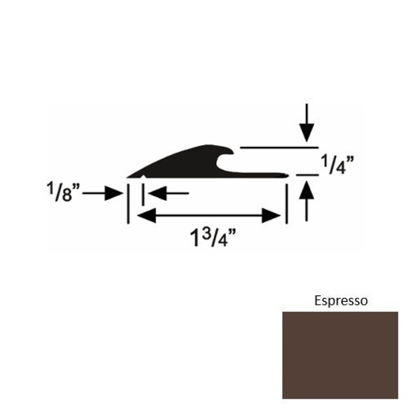 Solid 43 Espresso Rubber Custom Carpet Edging - 1 3/4" X 9 Ft (108") X 1/4"
