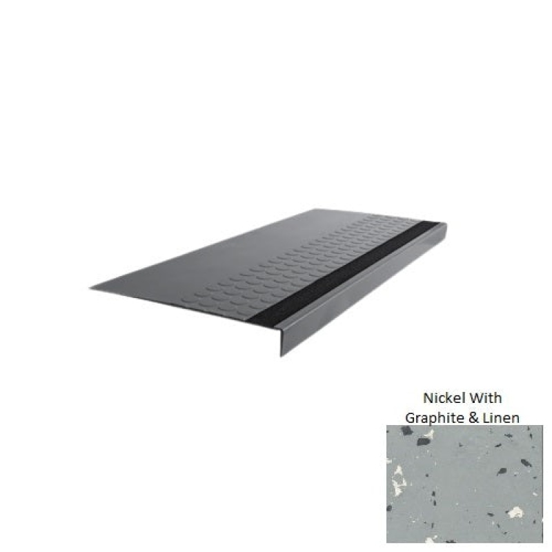 Spextones Nickel with Graphite & Linen Type 776E Distinct Designs Rubber Stair Tread, 15" x 72" – RGT Radial II Raised…