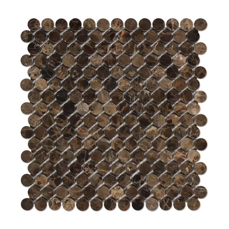 Emperador Dark Marble Mosaic - Penny Round - Polished