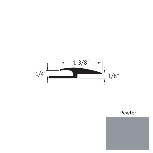 Johnsonite Pewter Vinyl Moulding / Trim - 1 3/8" X 12 Ft (144") X 1/4" - 1/8" Adaptor - Adaptor