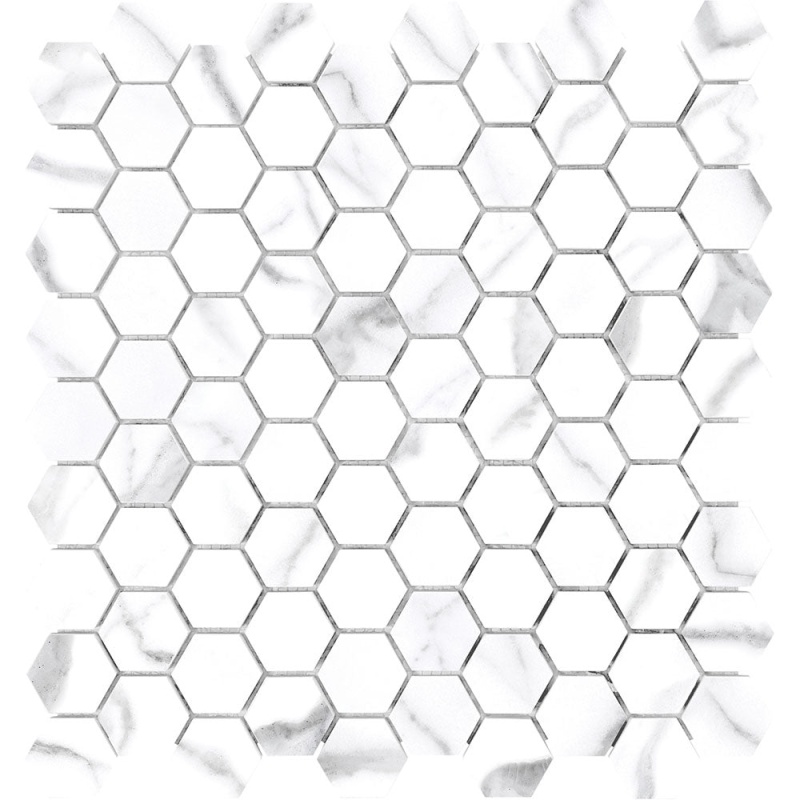 Mayfair Statuario Venato Porcelain Mosaic - 1.25" X 1.25" Hexagon - Polished