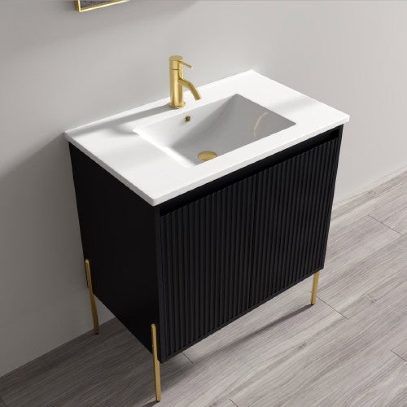 Charcoal Fluted Bathroom Vanity with Ceramic Top