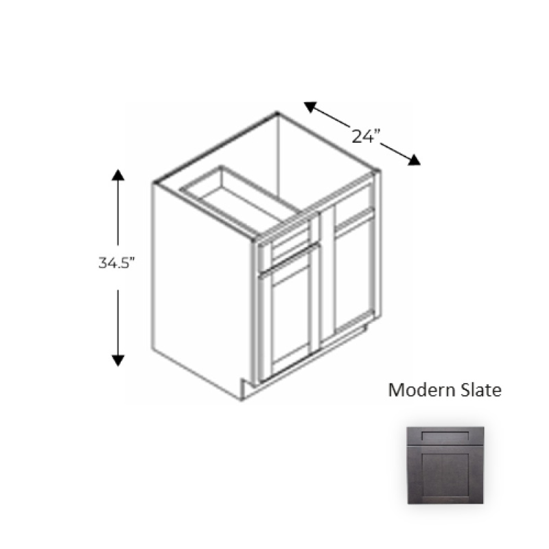 Ms.Bbc42 Framed Shaker Deluxe Modern Slate Natural Clear Coat Wood Kitchen Base Cabinet - 42" X 34.5" X 24" - Natural Clear Coat