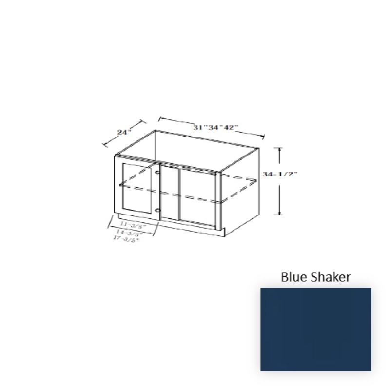 Blue Shaker Wood Kitchen Corner Blind Base Cabinet - 39" X 24" X 34.5" - Blue Shaker