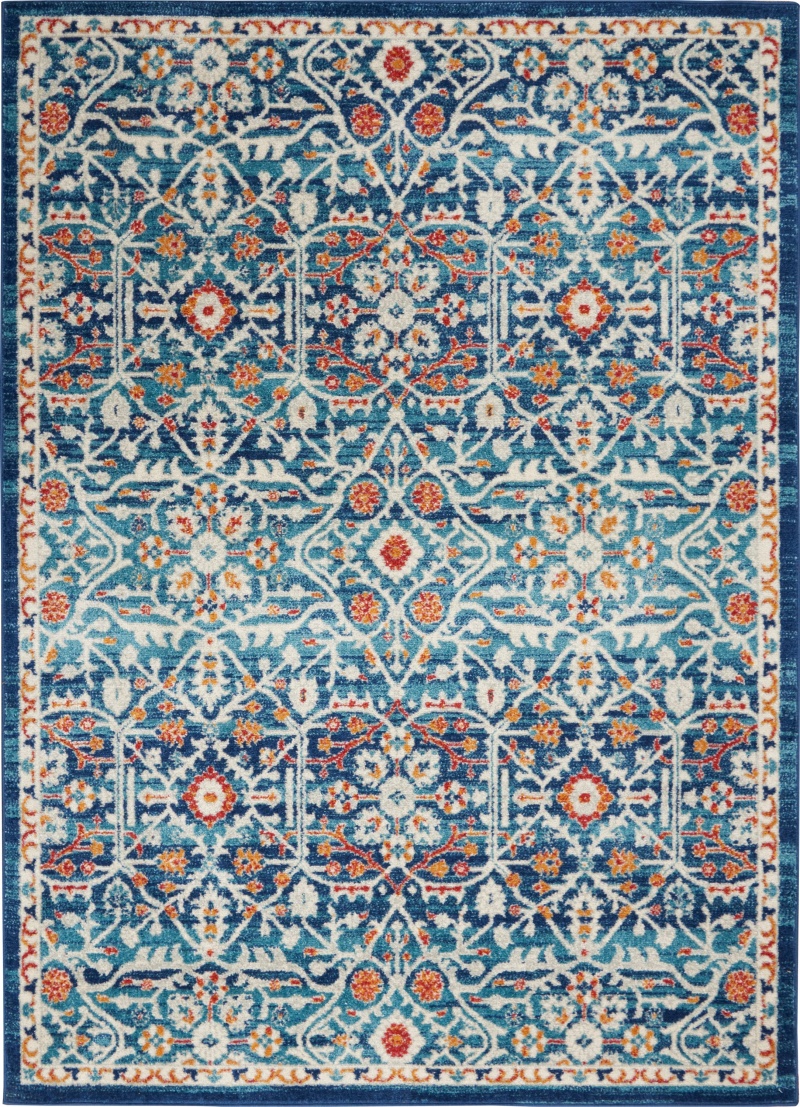 Passion Blue Multicolor Polypropylene Bohemian Area Rug