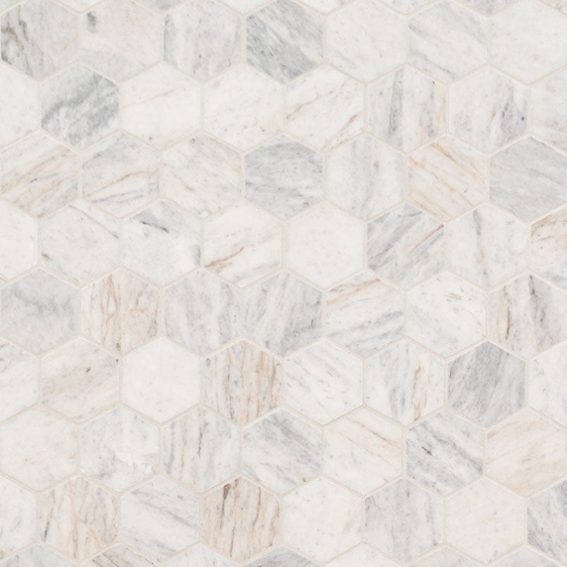 Capri Blue Marble Mosaic - 2" Hexagon - Honed
