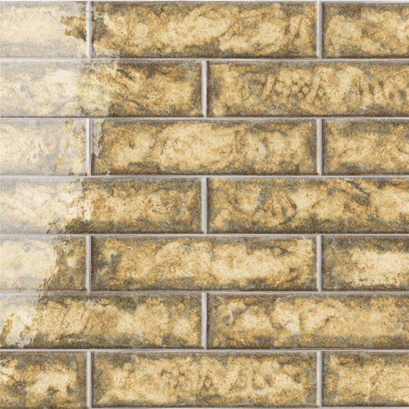 Gaudi Gold Brick Porcelain Tile - Glossy