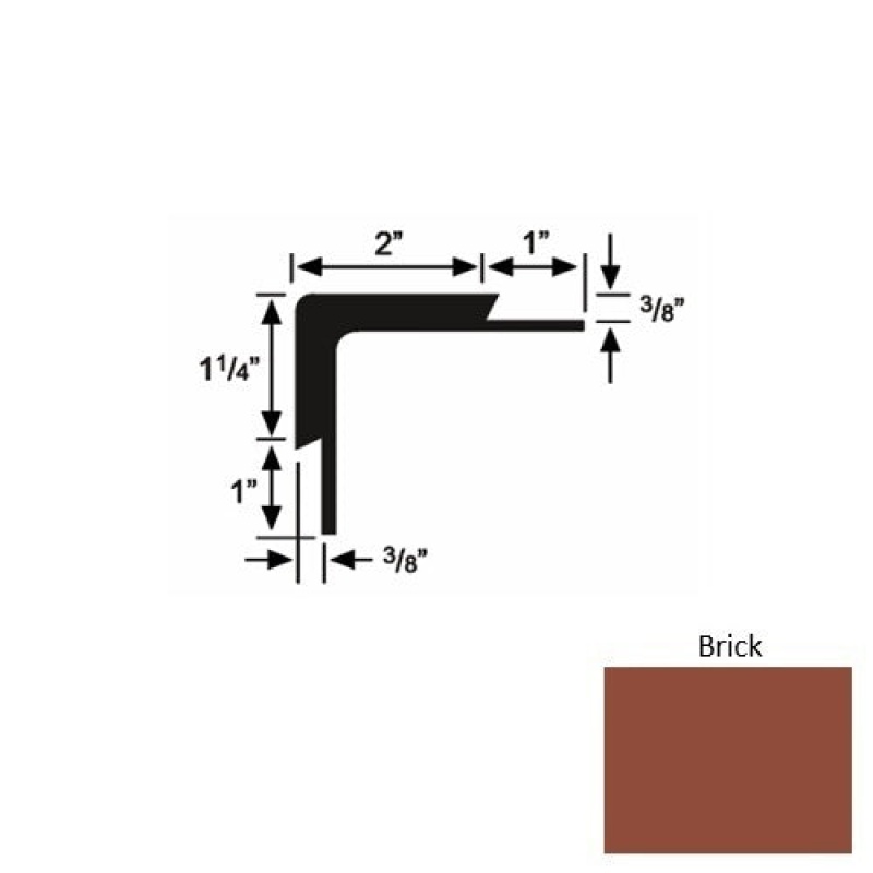Solid 15 Brick Rubber Double Flange Carpet Stair Nosing (Sq) - 2" X 9 Ft (108")