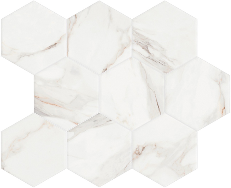 Calacatta Porcelain Mosaic - 4" X 4" Hexagon - Polished