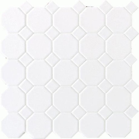 Octagon & Dot Matte White With White Dots Ceramic Mosaic