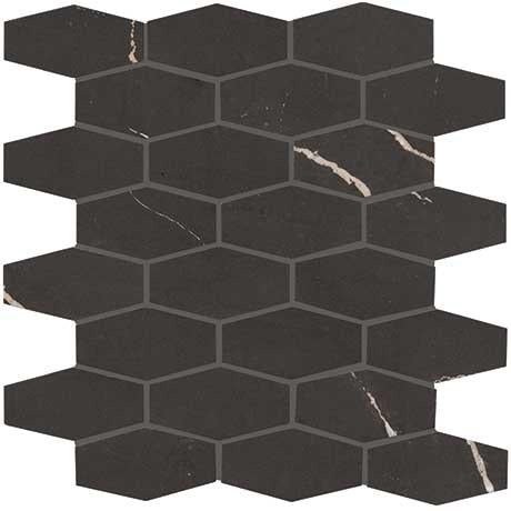 Classentino Marble Centurio Black Porcelain Mosaic - 2" X 3" Linear Hexagon - Matte