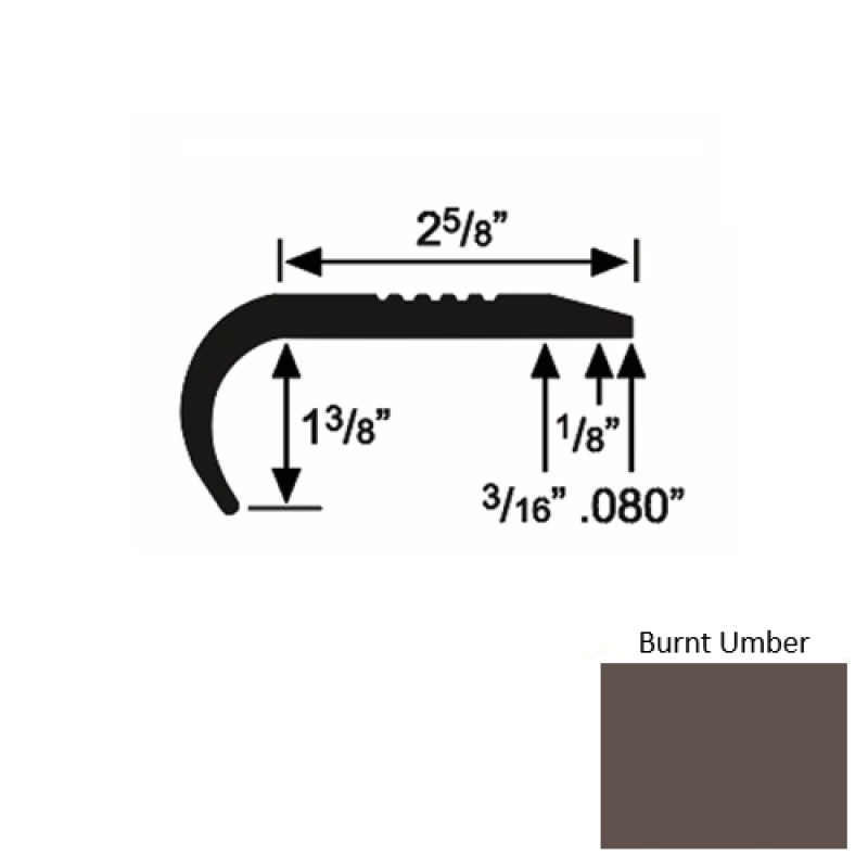 Solid 04 Burnt Umber Rubber Residential Stair Nosing (Rd) - 2 5/8" X 9 Ft (108")