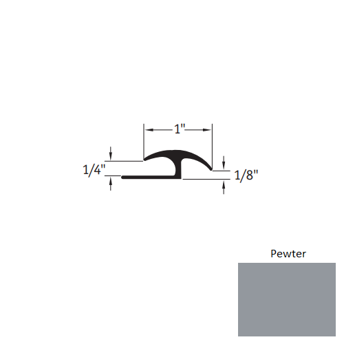 Johnsonite Pewter Vinyl Moulding / Trim - 1" X 12 Ft (144") X 1/4" - 1/8" Adaptor - Adaptor