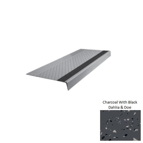 Spextones Charcoal With Black Dahlia & Doe Type 685 With Flush Ribbed / Smooth Insert Distinct Designs Rubber - 12" X 72" Stair Tread - Diamond Profile Design