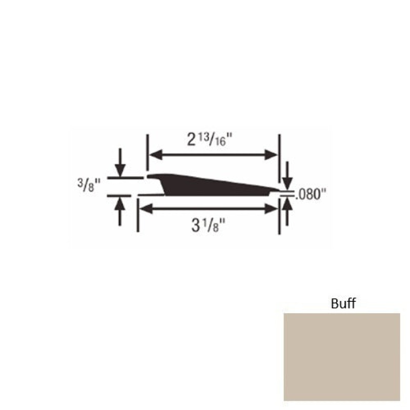Solid 66 Buff Rubber Rolling Traffic Transition - 3 1/8" X 9 Ft (108") X 3/8" - 0.080"