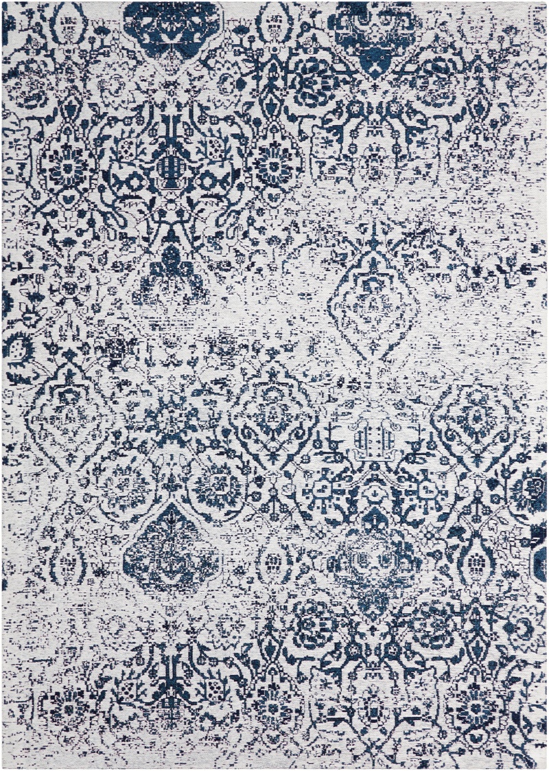 Damask Ivory / Navy Polyester Vintage Area Rug