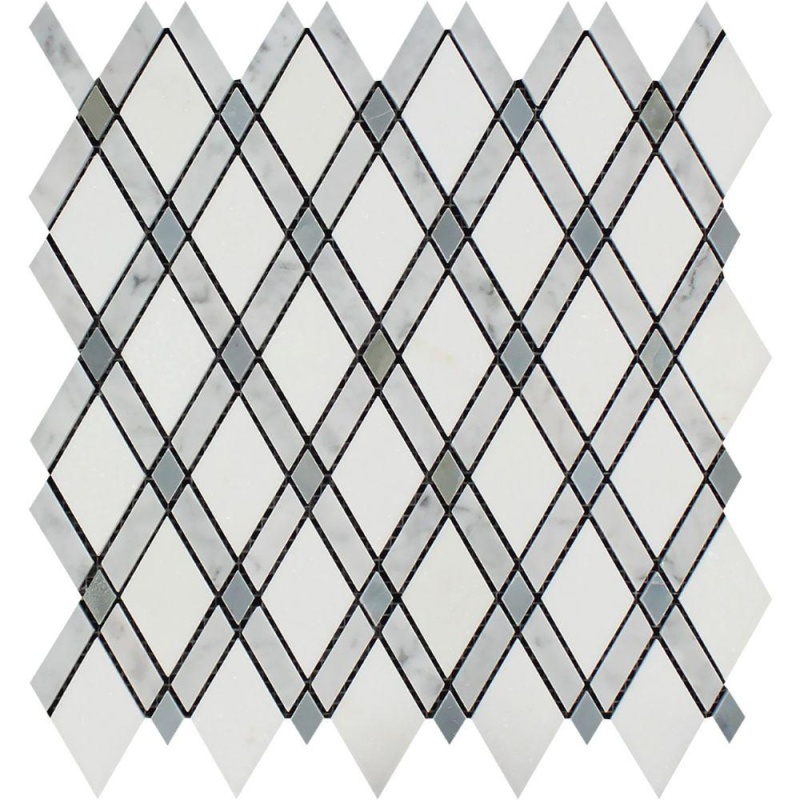 Thassos White Marble Mosaic - Lattice With Gray & Carrara