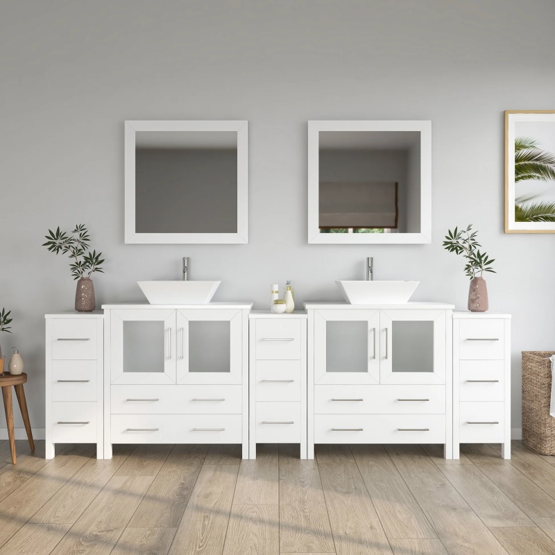 Cvc White Solid Wood Bathroom Cabinet - 96" X 18.5" X 36" - White