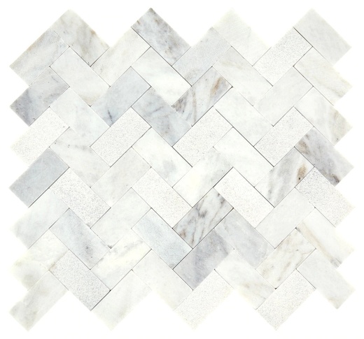 Minute Mosaix Daphne White Limestone Mosaic - 1" x 2" Herringbone Pattern