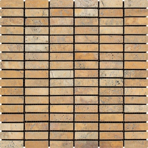 Scabos Travertine Mosaic - 5/8" X 2" Stacked - Tumbled, Per Pack: 20 Sheets