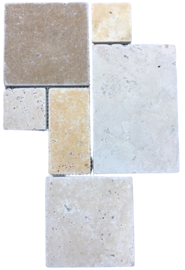 3 Color Mixed Travertine Mosaic - Mini Versailles Pattern - Tumbled