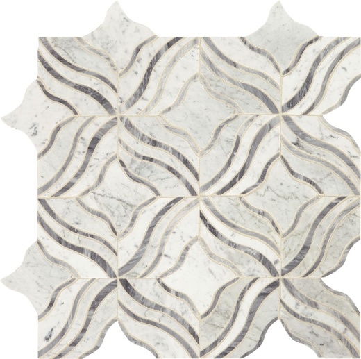 Lavaliere White Carrara & Bardiglio Mixed Mosaic - Melody - Polished, Per Pack: 4.85 Sqft