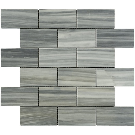 Bardiglio Vein Cut Marble Mosaic - 2" x 4" Brick, Polished