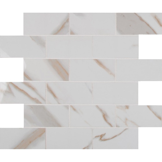 Pietra Calacatta Porcelain Mosaic - 2" x 4" Brick - Polished