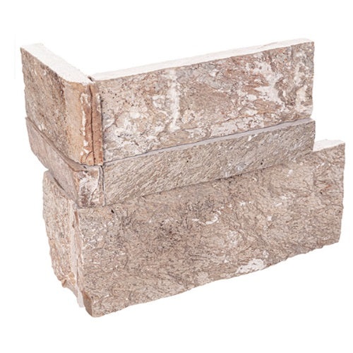 Xl Rockmount Stacked Stone Panel Golden White Quartzite Ledgestone Corner - Split Face - 9" X 18", Per Pack: 4 Pcs