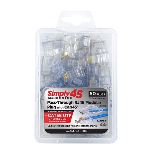 Simply45 Cat5e Passthru Rj45 W/Cap45 - 50Pc