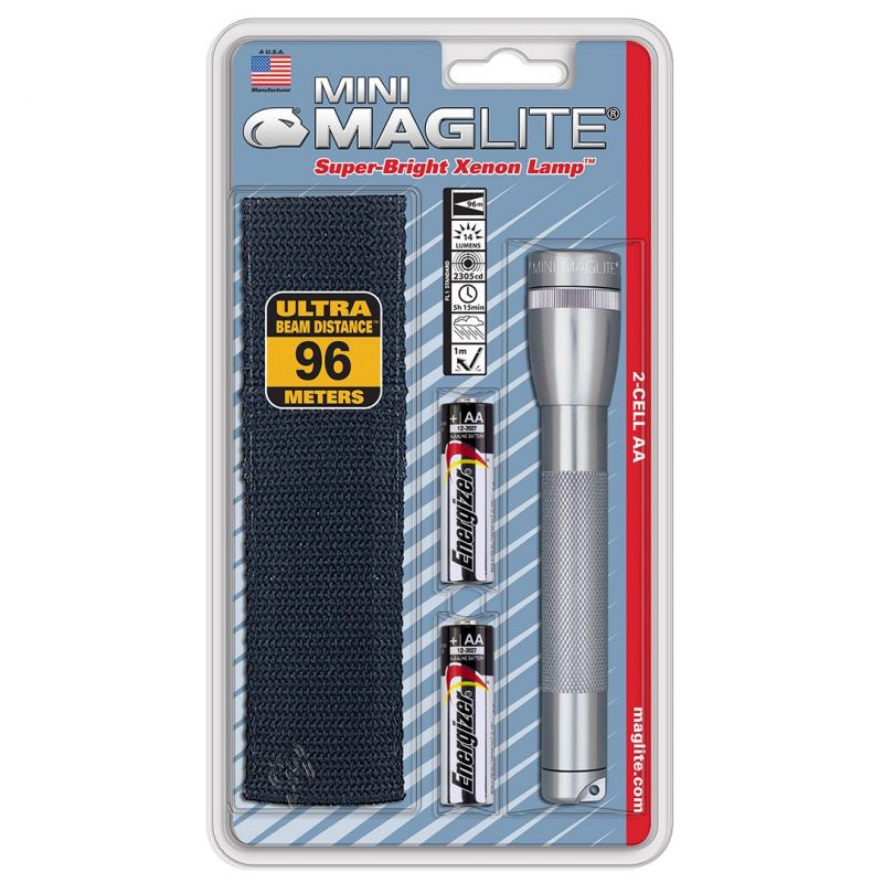 Maglite Xenon 2-Cell Aa Flashlight With Holster, Silver