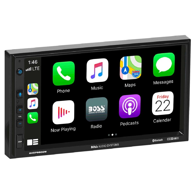 Boss 7″ Double Din Mechless Fixed Face Touchscreen Receiver With Apple Carplay/Android Auto, Bluetooth & Usb Inputs